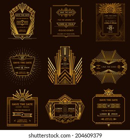 Save the Date - Set of Wedding Invitation Cards - Art Deco Vintage Style - in vector