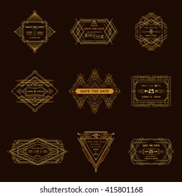 Save the Date - Set of Wedding Invitation Cards - Art Deco Vintage Style - in vector