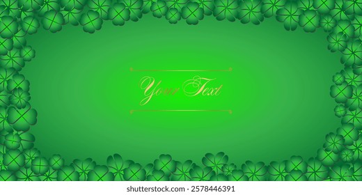 Save the date Shamrock clover copy space card. Green Shamrock clover banner. St Patrick day symbols background, leprechaun leaf template. 