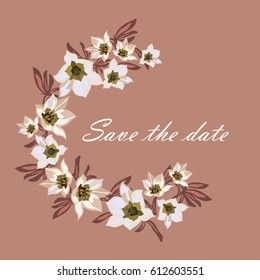 Save the date, soft pink wedding invitation card template with hand drawn flower. Minimal design. Vector illustration.