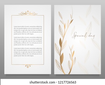 SAVE THE DATE SPECIAL EVENT CARD GOLDEN LEAVES FRAME VECTOR TEMPLATE. design element for wedding card / birthday card and for special events