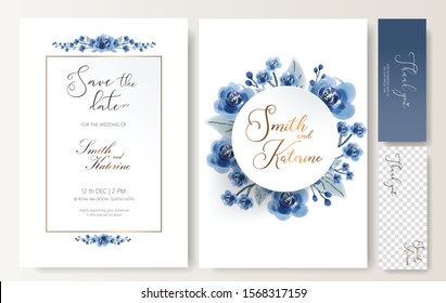 SAVE THE DATE SPECIAL WEDDING CARD BLUE ROSES PATTERN TEXTURE, ABSTRACT WHITE MARBLE TEXTURE BACKGROUND. Design Element For Wedding Card , Birthday Card , Special Event Anniversary Card 