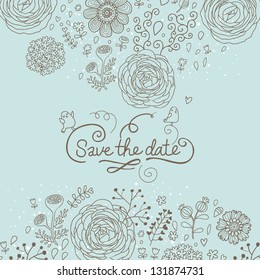 Save the date. Stylish floral wedding invitation in vector. Romantic floral wedding card