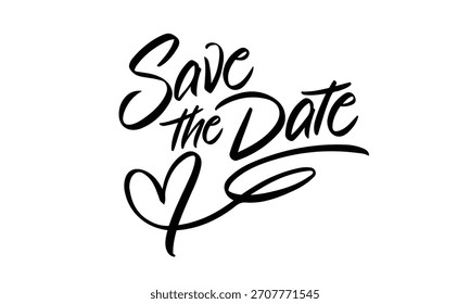 Save The Date Swash Flourish Heart Elegant Lettering Vector Card