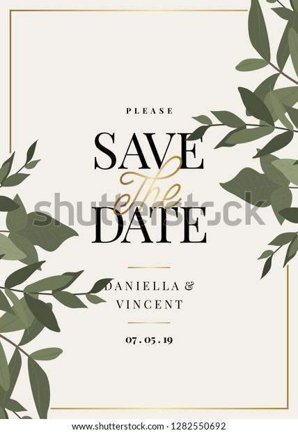 Save Date Template Green Eucaliptus Branches Stock Vector Royalty Free