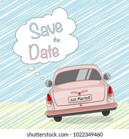 Save the date template with retro car and hatching