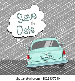 Save the date template with retro car and hatching