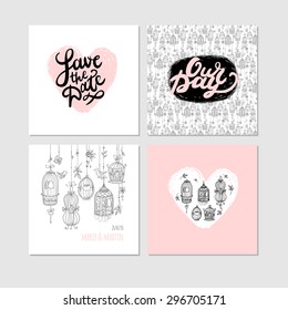 "Save the date" templates with cages and lettering.