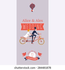 Save the date. Templates for a wedding invintation with a tandem bike.