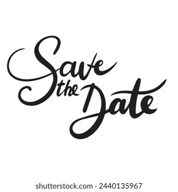 Save the Date text isolated on transparent background. Hand drawn vector art