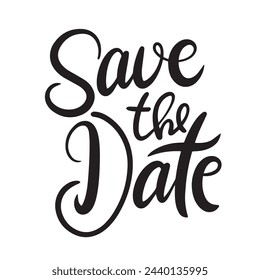 Save the Date text isolated on transparent background. Hand drawn vector art