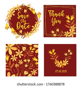 Save the date and thank's card with flower frame and background