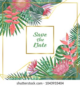 Save the Date Tropical Flower and Geometric Background