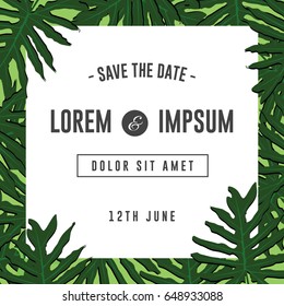 save the date tropical pattern logo vector template