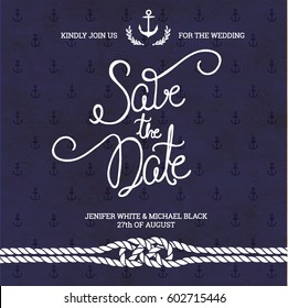 Save The Date Typography. Wedding Invitation Nautical Card Design.