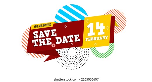 save the date vector banner. label design for invitations. red and orange ribbon background