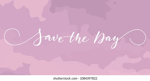 Save the date vector card template. Elegant calligraphy with swashes on dusty rose background. Great for wedding invitations, postcards.