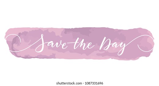 Save the date vector card template. Elegant calligraphy with swashes on dusty rose isolated background. Great for wedding invitations, postcards.