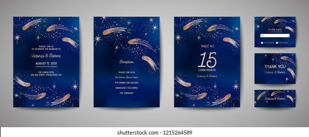Save the date vector illustration with night starry sky, wedding party star celestial in vector