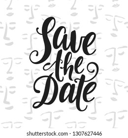 Save the date vector lettering on white background. Hand written design element for card, poster, banner. Modern calligraphy. Isolated typography print. 
