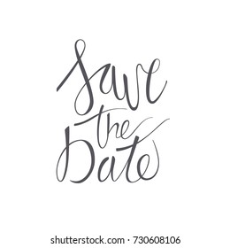 Save the date vector lettering text on white background. Hand-written Decorative Design Words in Curly Fonts. Great design for a greeting card or a print, romantic style