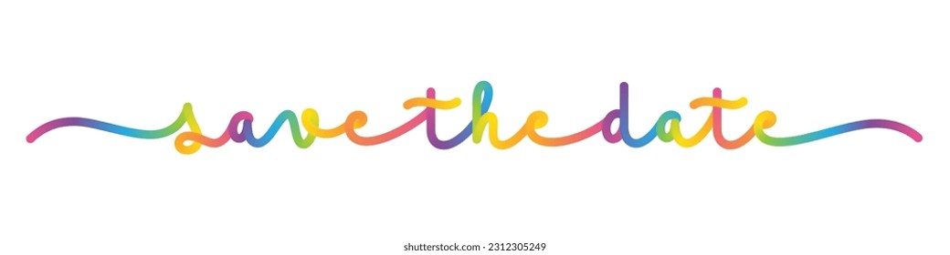 SAVE THE DATE vector monoline calligraphy banner with colorful gradient