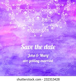 Save the date. Vector watercolor hand drawn wedding invitation or greeting card