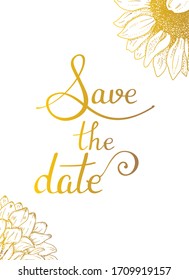 Save the date, vector wedding or birthday invitation card, a design template suitable for hot foil stamping, with lettering and elegant flowers