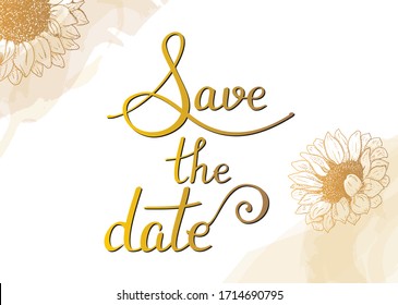 Save the date, vector wedding or birthday invitation card, a design template suitable for hot foil stamping, with lettering and elegant flowers