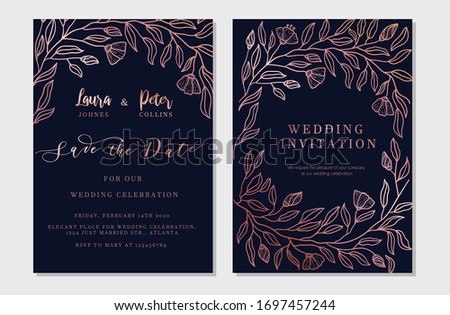Save the date vertical decorated invitation vector illustration. Luxury exotic botanical design for wedding ceremony flat style. Celebration event concept