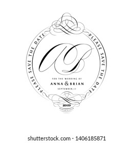 Save The Date Vintage Calligraphic Design with A and B Monogram