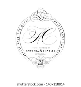 Save The Date Vintage Calligraphic Design with A and B Monogram