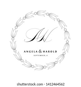 Save The Date Vintage Calligraphic Design with A and H Monogram