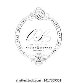 Save The Date Vintage Calligraphic Design with A and L Monogram