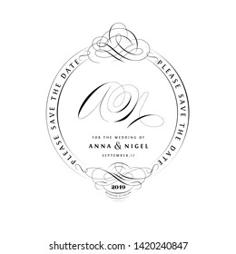 Save The Date Vintage Calligraphic Design with A and N Monogram