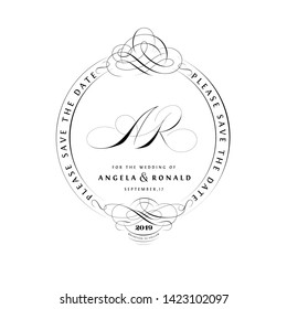 Save The Date Vintage Calligraphic Design with A and R Monogram