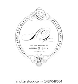 Save The Date Vintage Calligraphic Design with A and Q Initials Monogram