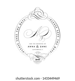 Save The Date Vintage Calligraphic Design with A and Z Monogram