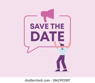 Save the date. Warm pink memory of holiday preserving pleasant moments birthday and wedding joyful date of grandiose event lifetime sudden career breakthrough in work and new vector decisive project.