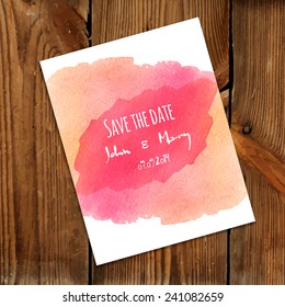 Save the Date with watercolor background. Template Wedding invitations or announcements