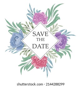 Save the date watercolor geometric floral frame