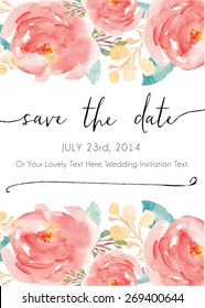 Save The Date Watercolor Vector Invitation.