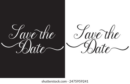 Guardar la fecha. Caligrafía ondulada elegante ortografía para la decoración de la invitación de boda aislada en el fondo blanco y negro . EPS 10