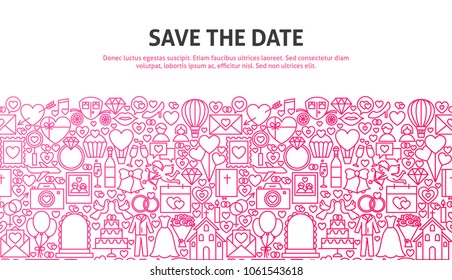 Save the Date Web Concept. Vector Illustration of Line Website Design. Banner Template.