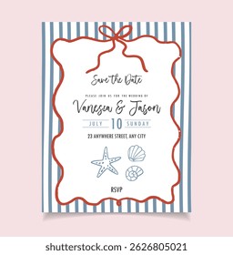 Salve o cartão Date Wedding. Convite de verão de desenho de mão. Estilo de desenho de giz de cera, italiano