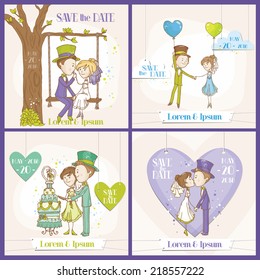 Save the Date Wedding Card Set - Bride and Groom Couple - in vector