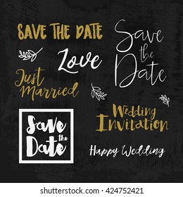 Save The Date Wedding card. Save the date templates, labels. Wedding invitation with hand drawn lettering Isolated 
