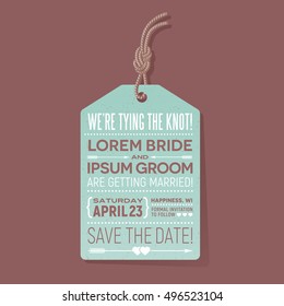 Speichern Sie den Tag der Hochzeit Karte. Typografie-Design-Tag mit geknotetem Kabel.