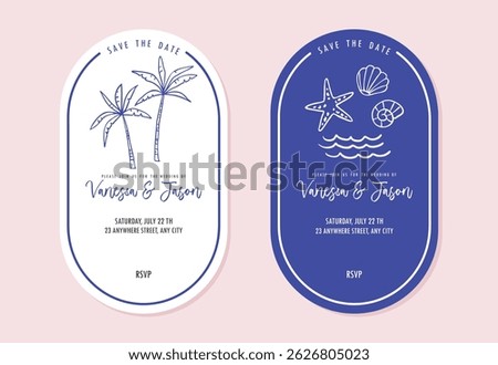 Save the Date Wedding cards. Hand draw summer invitations. Drawing style, Italian la dolce vita