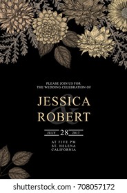 Save the date, wedding celebration invitation card template with romantic flowers. Vector illustration.